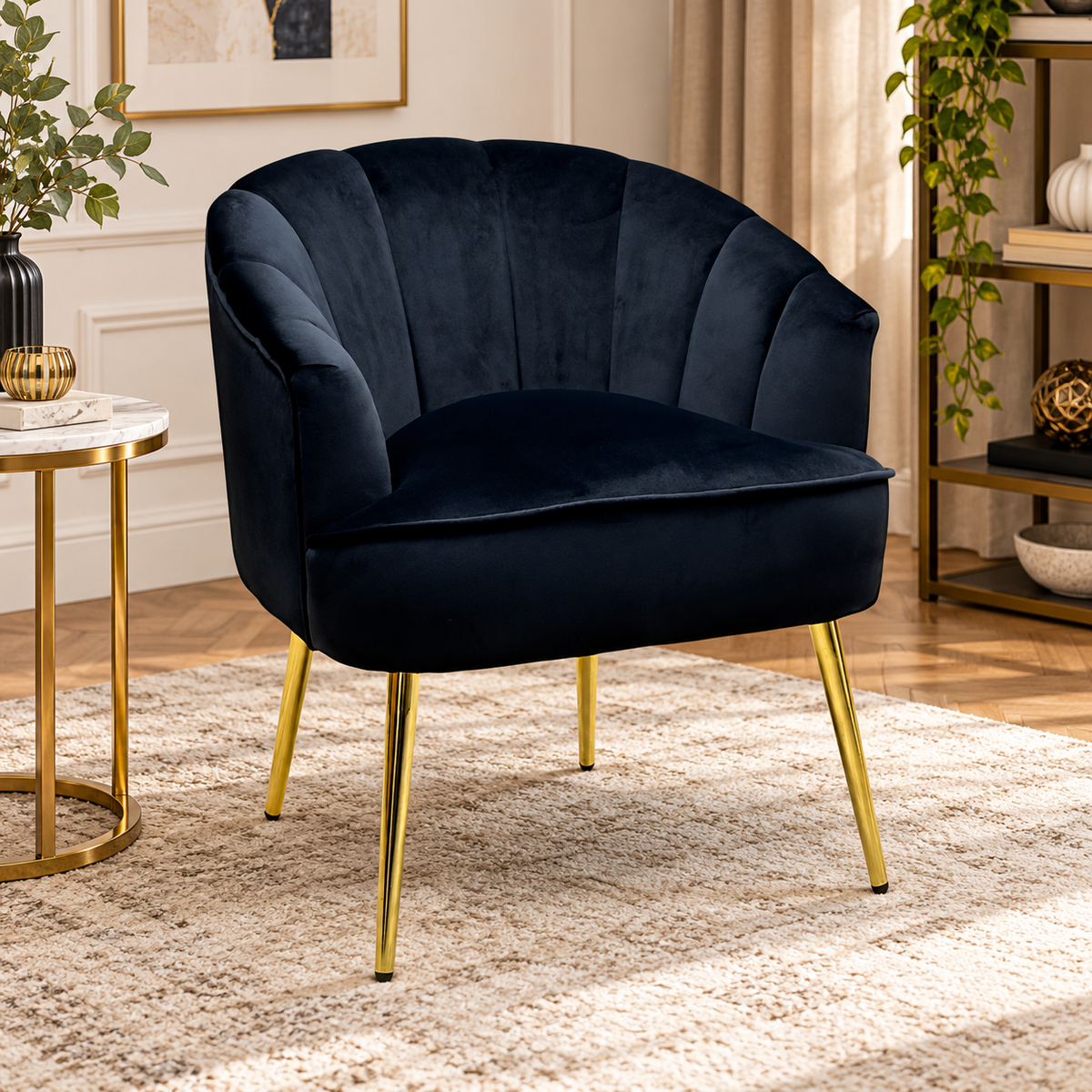 'Pettine' Black Velvet Fabric Accent Chair