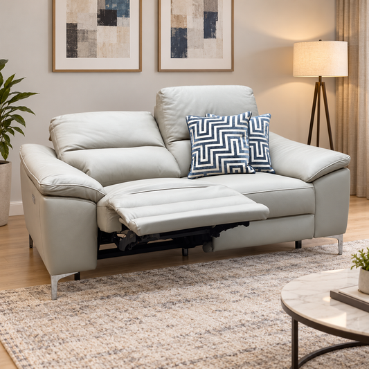 ‘Pavillion' Soft Grey Leather:Faux Leather 2 Seater Power Recliner Sofa