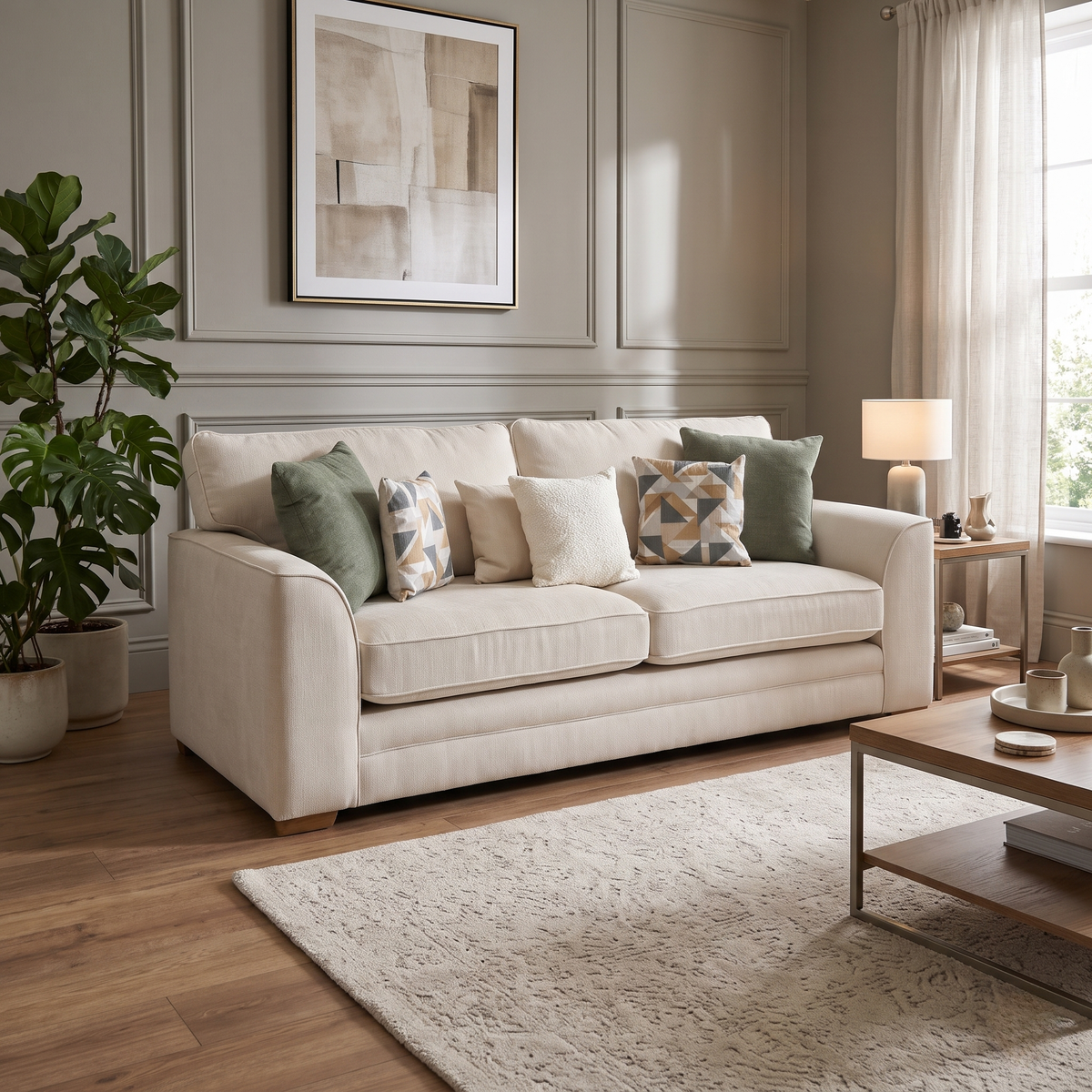 ‘Kaluna’ Natural Fabric 3 Seater Sofa