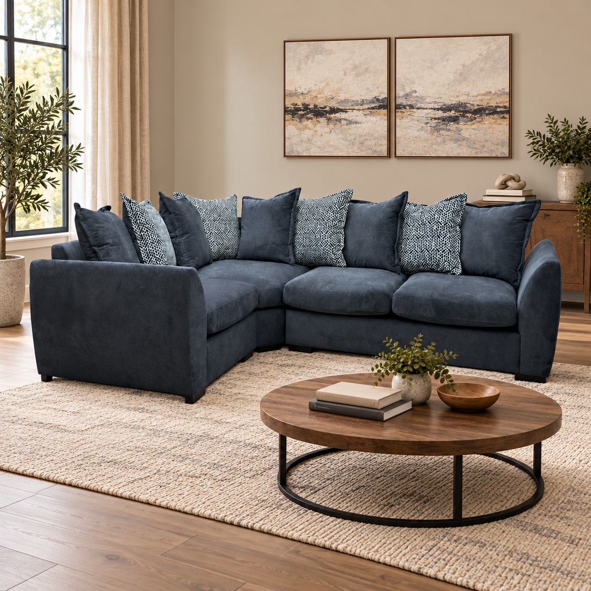 'Havana' Charcoal Grey Fabric Scatterback Left hand Double Arm Corner Group