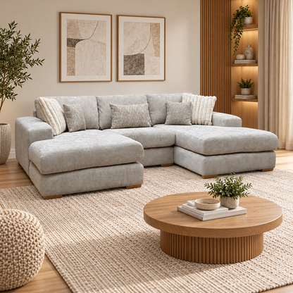 'Broadgate' Stone Grey Woven Fabric U-Shape Modular Corner Sofa