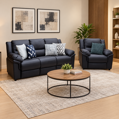 'Albion' Black Luxury Faux Leather High Back 3 Seater + Armchair Set
