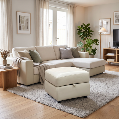 World of Leather ‘Touch’ Bv-862c Bisque Cream Leather Storage Footstool