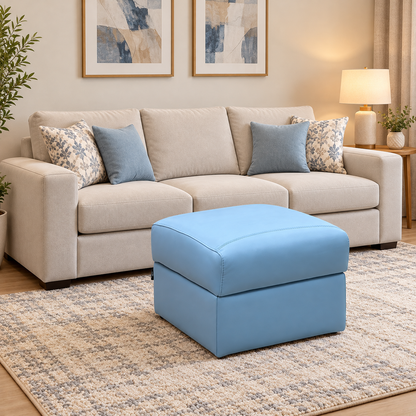 Nicoletti ‘Yari’ Pelle Botero 2167 Cielo Sky Blue Leather Storage Footstool