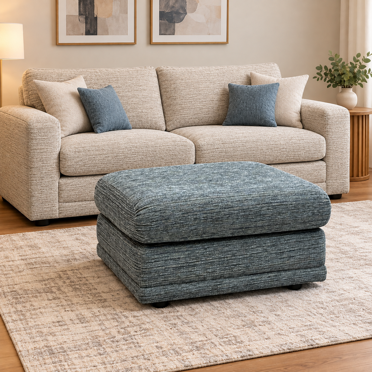G Plan ‘Malvern’ B925 Waffle Marine Blue Fabric Footstool