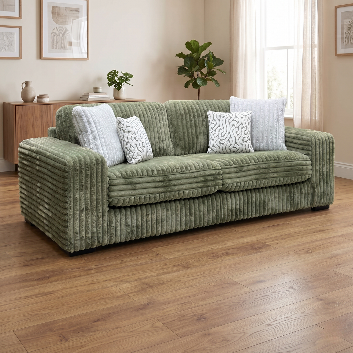 'Cosy’ Olive Green Faux Fur 3 Seater Sofa