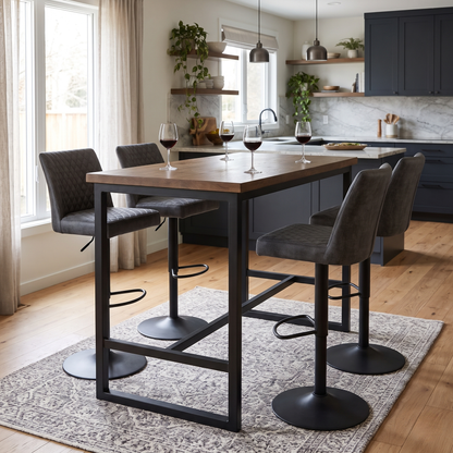 'Earth' Grey Fabric Set of 4 Swivel Bar Stools
