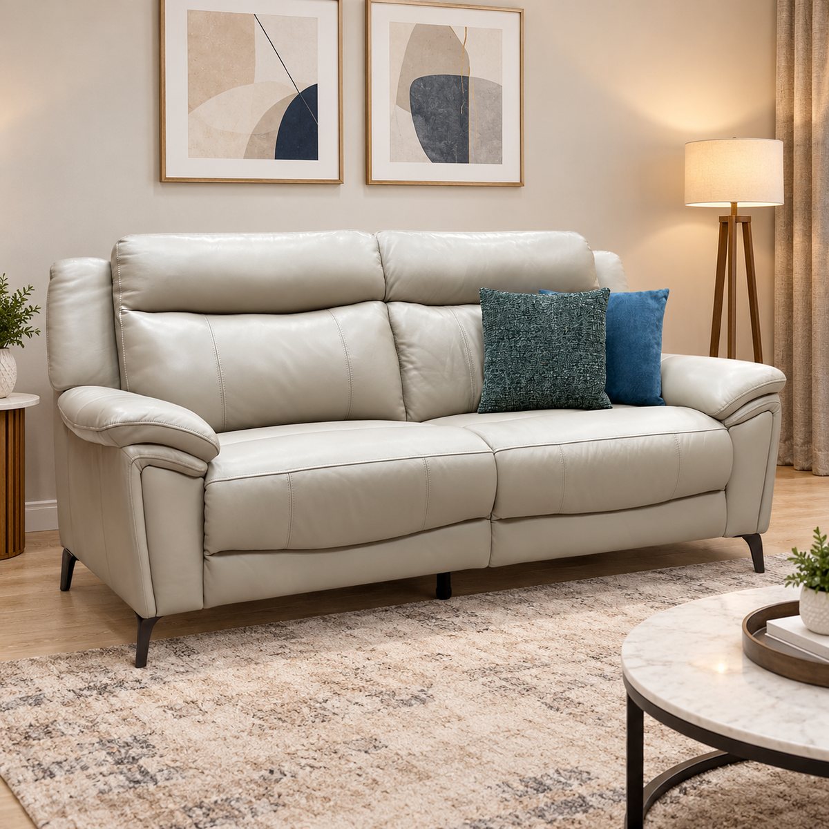 'Panache' Lead Grey Cat-60:23 Leather 3 Seater Sofa