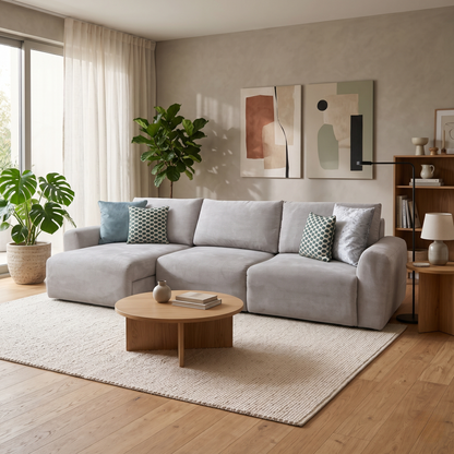 Ideal Home 'Gemini' Fab-Can-R452 Grey Mist Fabric 3 Seater Sofa with Chaise Storage