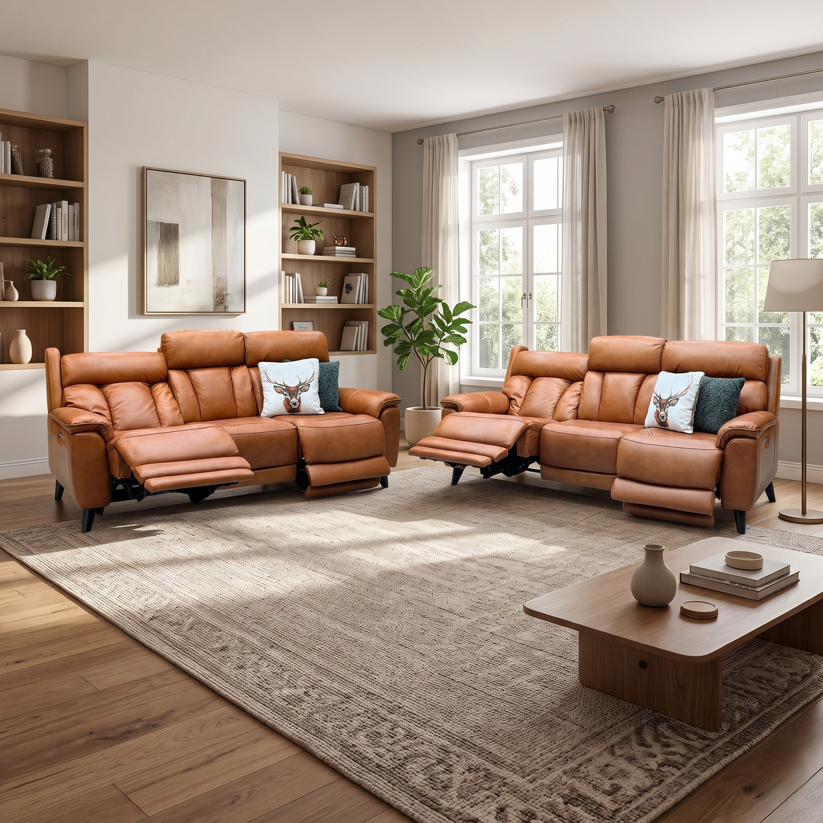 World of Leather 'Dreamer' Ca-698e Saddle Brown Leather 3 + 3 Seater Power Recliner Sofa Set with Power Headrests