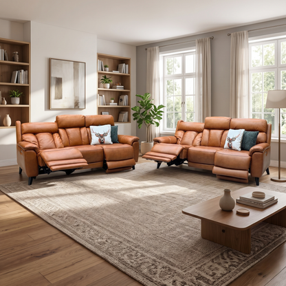 World of Leather 'Dreamer' Ca-698e Saddle Brown Leather 3 + 3 Seater Power Recliner Sofa Set with Power Headrests