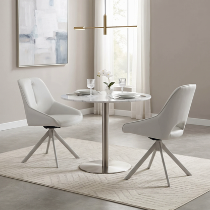 'Tino' Neutral Faux Leather Pair of Swivel Dining Chairs
