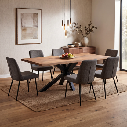 Bodhal ‘Terra’ 6 Bassano Solid Oak Raw Edge 240cm Dining Table with Metal Star Base
