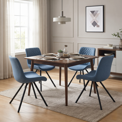 ‘Rocket’ Mineral Blue Fabric Set of 4 Dining Chairs