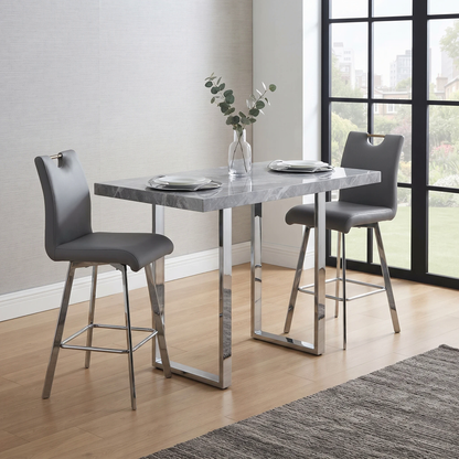 ‘Nadal’ Grey Faux Leather Pair of Swivel Bar Stools