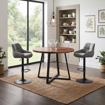 'Kiara' Ash Grey Fabric Pair of Swivel Bar Stools