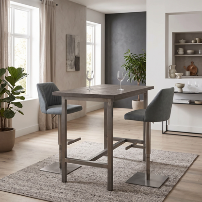 ‘Grigio’ Grey Fabric Pair of Swivel Bar Stools