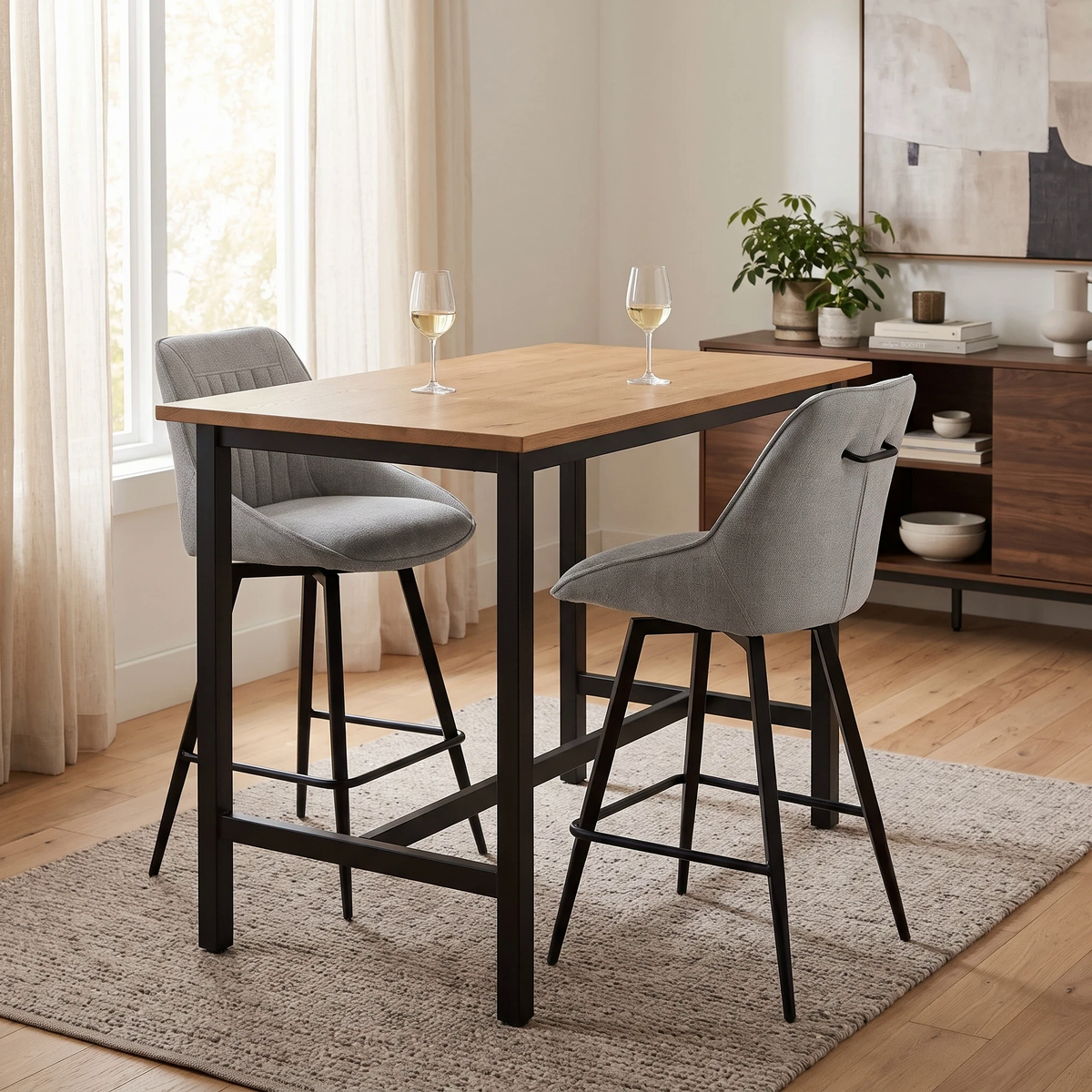 ‘Crete’ Silver Fabric Pair of Swivel Bar Stools