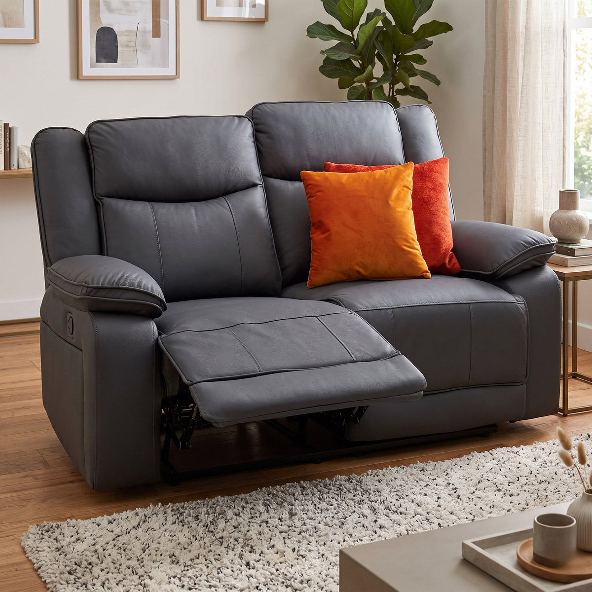 'Milan' Mocha Grey Microfibre Fabric 2 Seater Manual Recliner Sofa