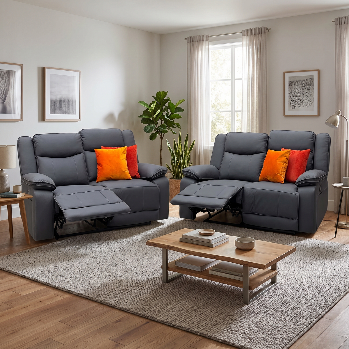 'Milan' Mocha Grey Microfibre Fabric 2 + 2 Seater Manual Recliner Sofa Set