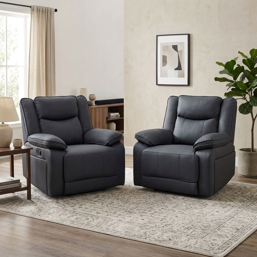 'Milan' Mocha Grey Microfibre Fabric Manual Recliner Chair Set of 2