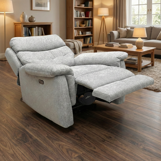 'Springer' Fab-Meo-R27 Pewter Fabric Power Recliner Armchair