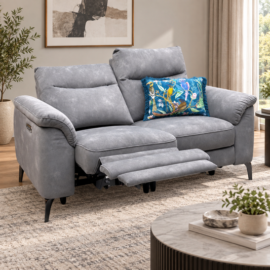 Morgan Dexter Mocha Grey 43504 Velvet Fabric 2 Seater Power Recliner Sofa – view 2
