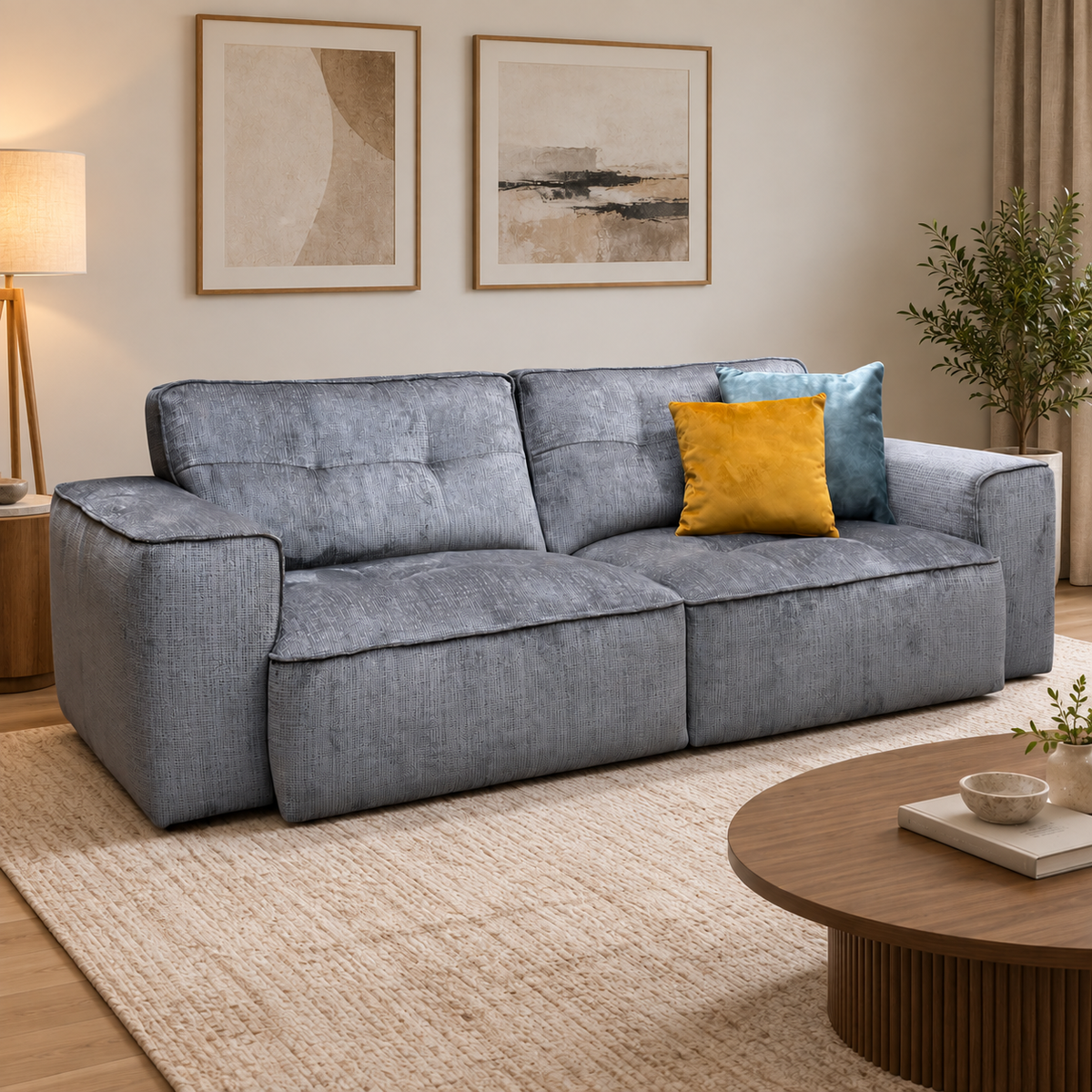 Italian Living ‘Cushino’ Niagara Grey 804 Linen Fabric 3 Seater Sofa