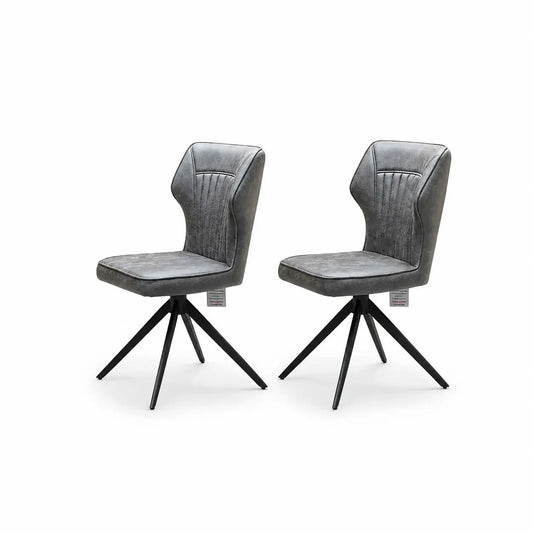 ‘Aydin’ Dark Grey Faux Leather Set of 2 Swivel Dining Chairs Furniture Village