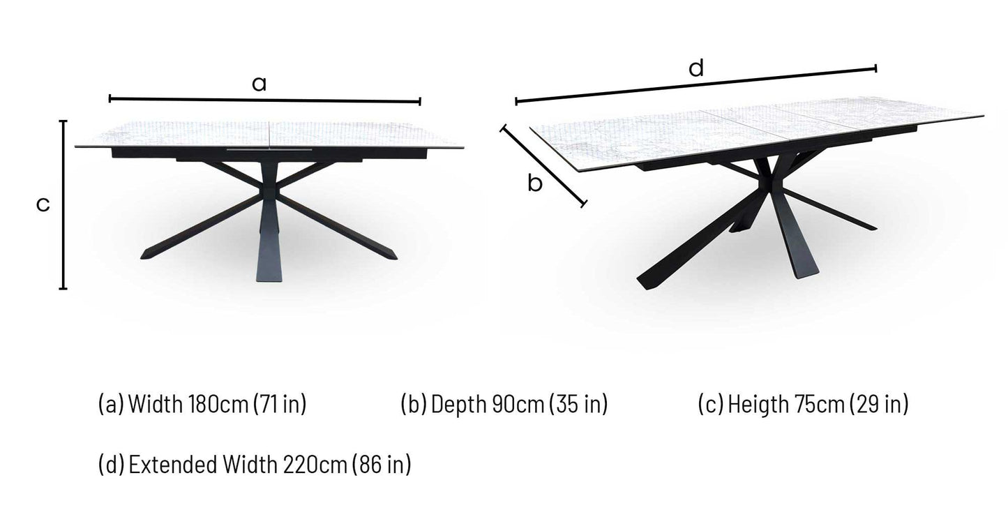 'Crete' Ceramic Top 180cm Large Extending Dining Table with Dark Grey Set of 6 Swivel Dining Chairs Furniture Village
