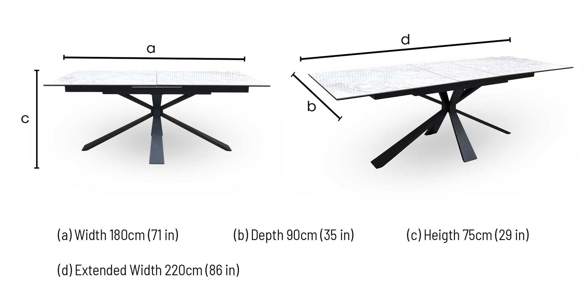 'Crete' Ceramic Top 180cm Large Extending Dining Table with Dark Grey Set of 6 Swivel Dining Chairs Furniture Village