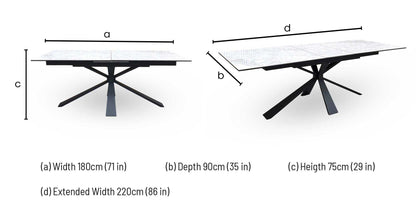 'Crete' Ceramic Top 180cm Large Extending Dining Table with Dark Grey Set of 6 Swivel Dining Chairs Furniture Village