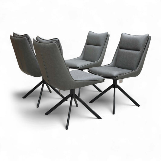 ‘Catalina’ Dark Grey Faux Leather Set of 4 Swivel Dining Chairs