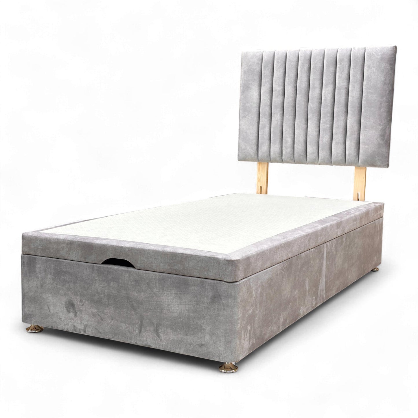 View of the gas-lift mechanism on the Nero ottoman base, designed for effortless access to hidden storage.