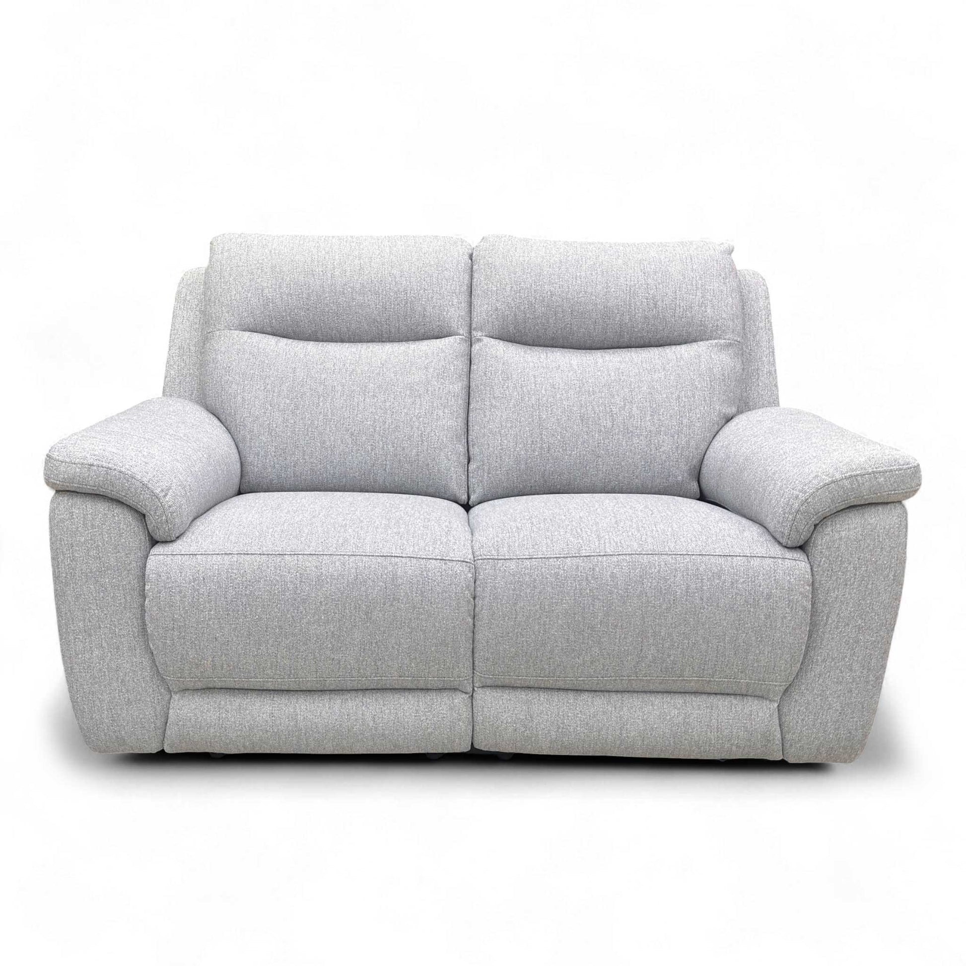 Front angle view showing the plush cushioning and supportive high-back design of the 2-seater recliner.