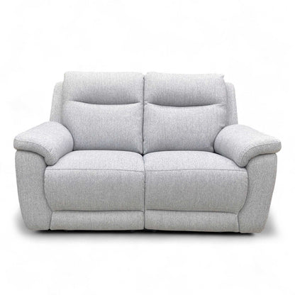 Front angle view showing the plush cushioning and supportive high-back design of the 2-seater recliner.