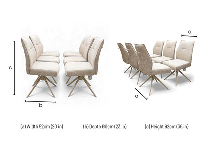 Mirage neutral fabric swivel armless dining chair dimensions: width 52cm, depth 60cm, height 92cm