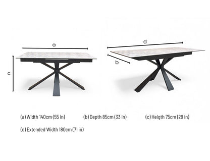 'Crete’ White Ceramic High-Gloss Small 140cm Extending Dining Table