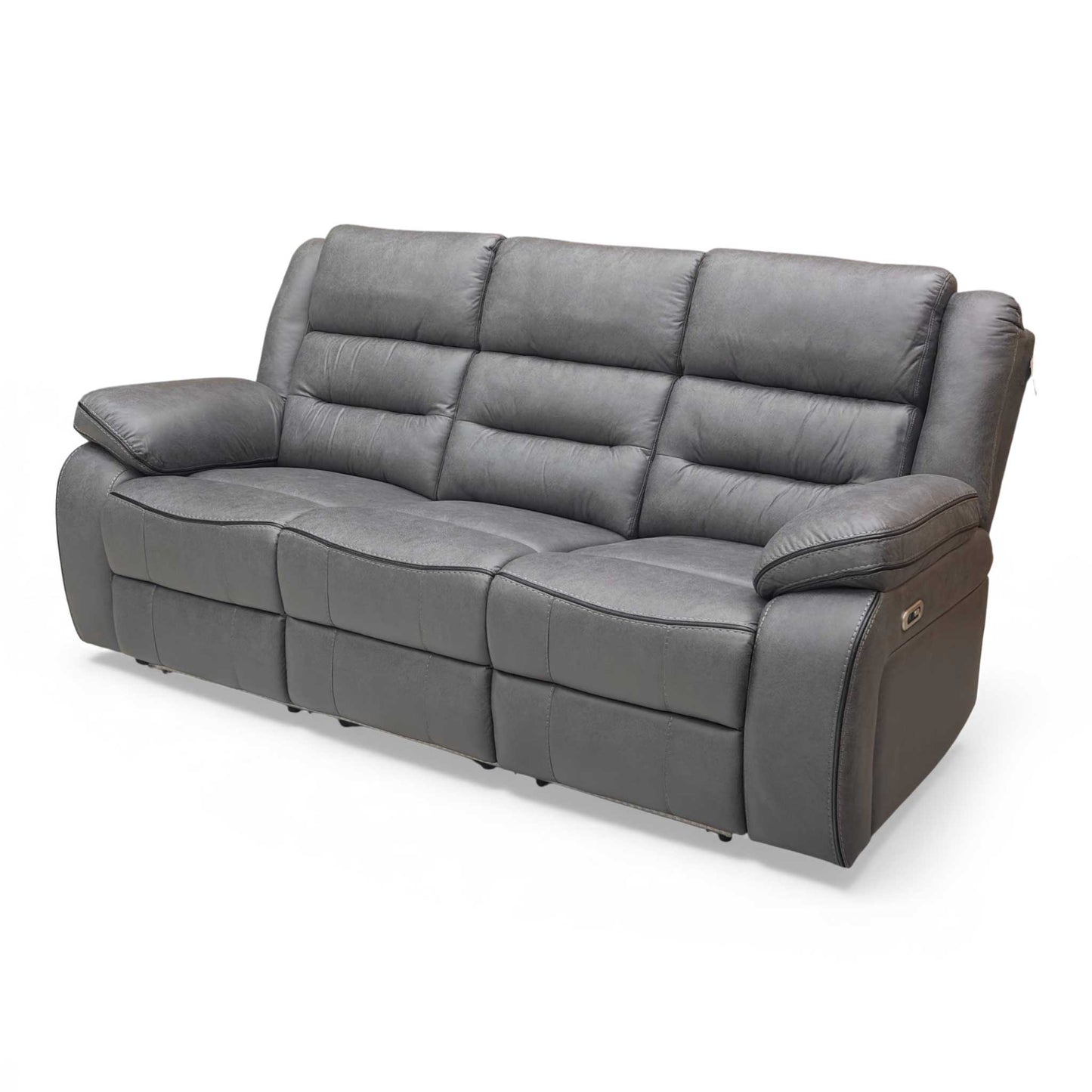 ‘Vegas' Charcoal Grey Microfibre 3 Seater Power Recliner Sofa with LED Lights