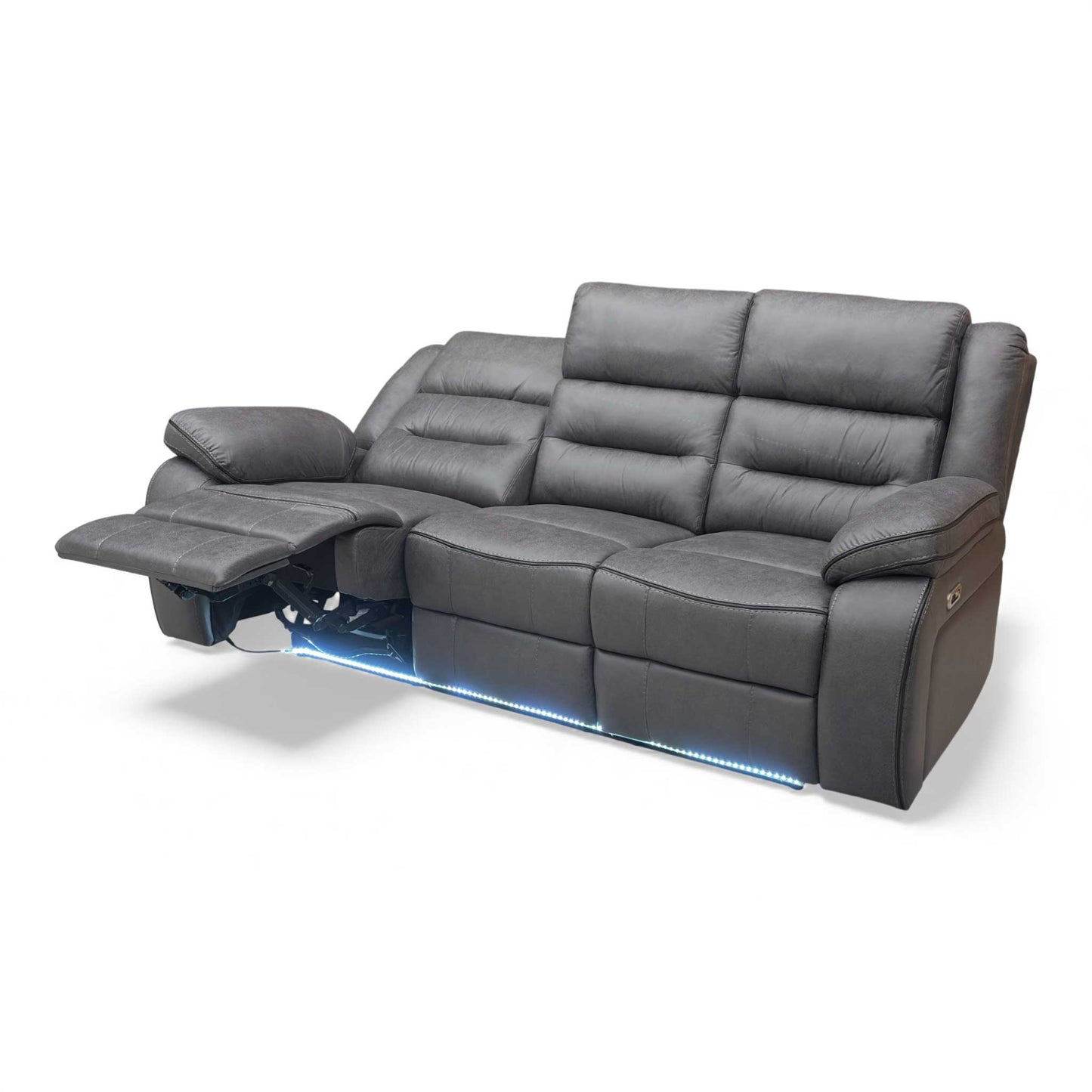 ‘Vegas' Charcoal Grey Microfibre 3 Seater Power Recliner Sofa with LED Lights