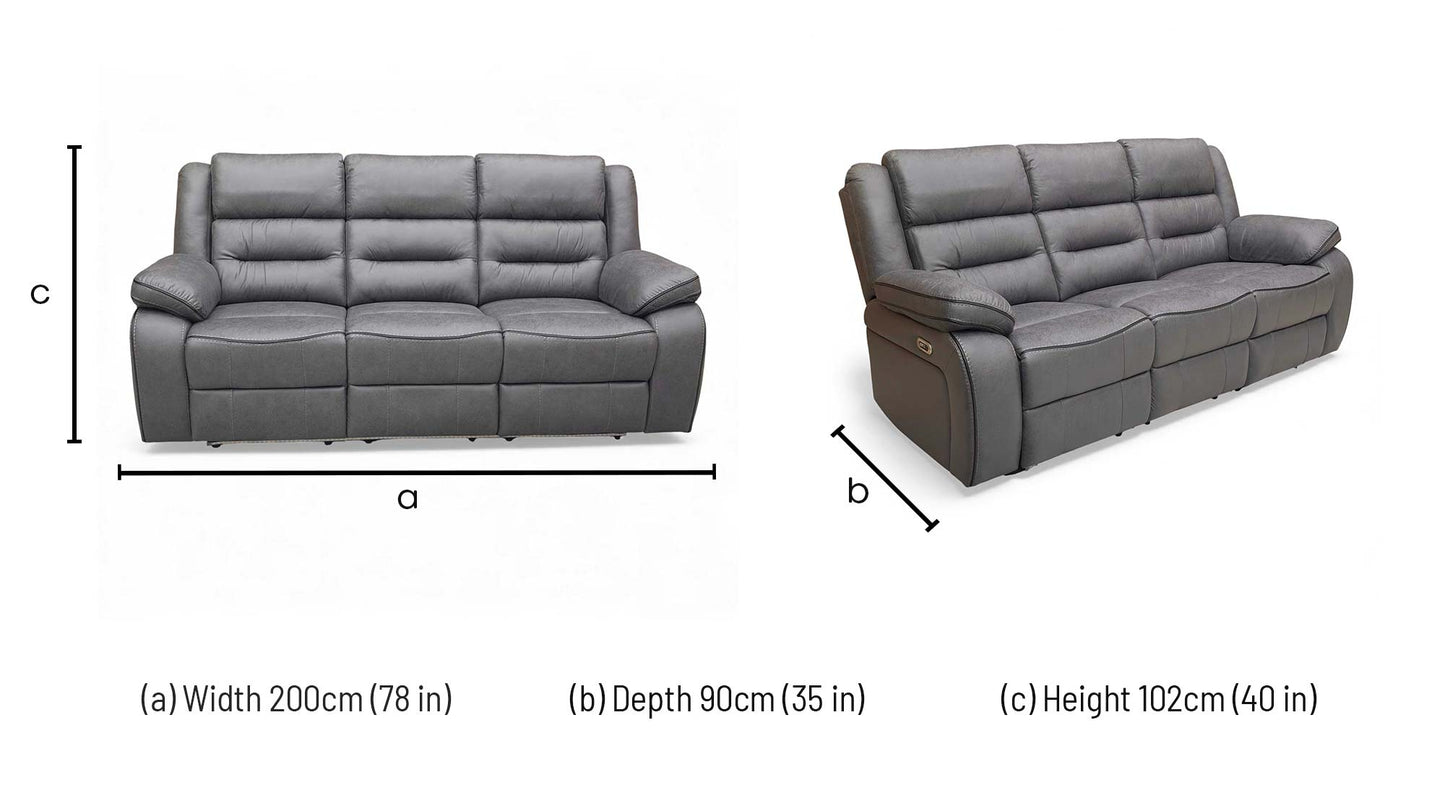 ‘Vegas' Charcoal Grey Microfibre 3 Seater Power Recliner Sofa with LED Lights