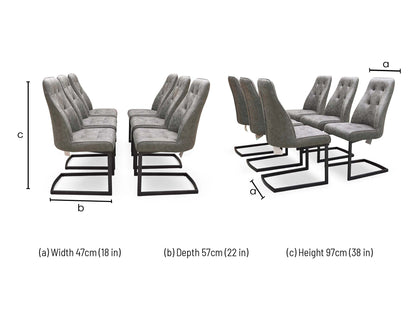 Dimensions for the Furniture Village ‘Merlin’ Charcoal Grey Suede Fabric Cantilever Dining Chair.