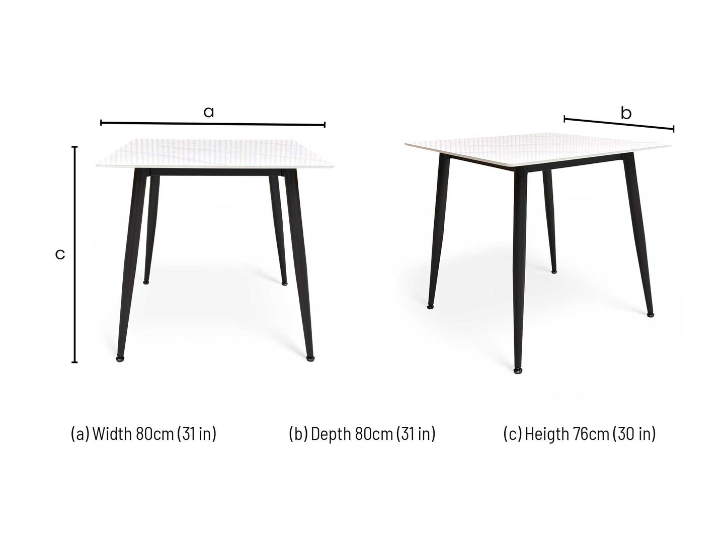 ‘Mason' White Ceramic Top 80cm Square Fixed Dining Table
