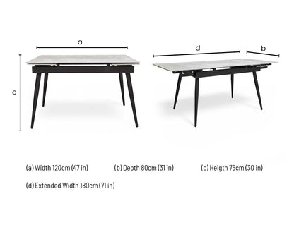 ‘Mason’ Grey Ceramic Top 120cm Extending Dining Table