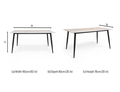 ‘Mason' Grey Ceramic Top 160cm Fixed Dining Table