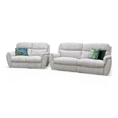 ‘Ashton’ Chunki Pumice Chrome Insert Woven Fabric 3 + 2 Power Recliner Sofa Set