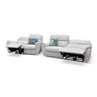 ‘Ashton’ Chunki Pumice Chrome Insert Woven Fabric 3 + 2 Power Recliner Sofa Set