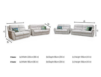 ‘Ashton’ Chunki Pumice Chrome Insert Woven Fabric 3 + 2 Power Recliner Sofa Set