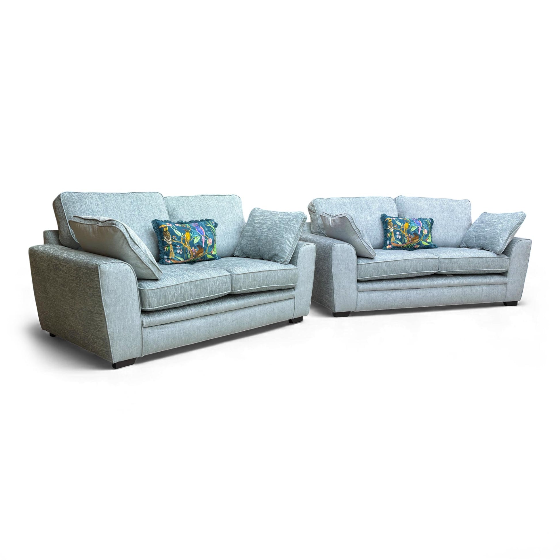 Detailed view of the 'Chalfont' 3-seater sofa, showing the solid pattern and sophisticated modern back design.