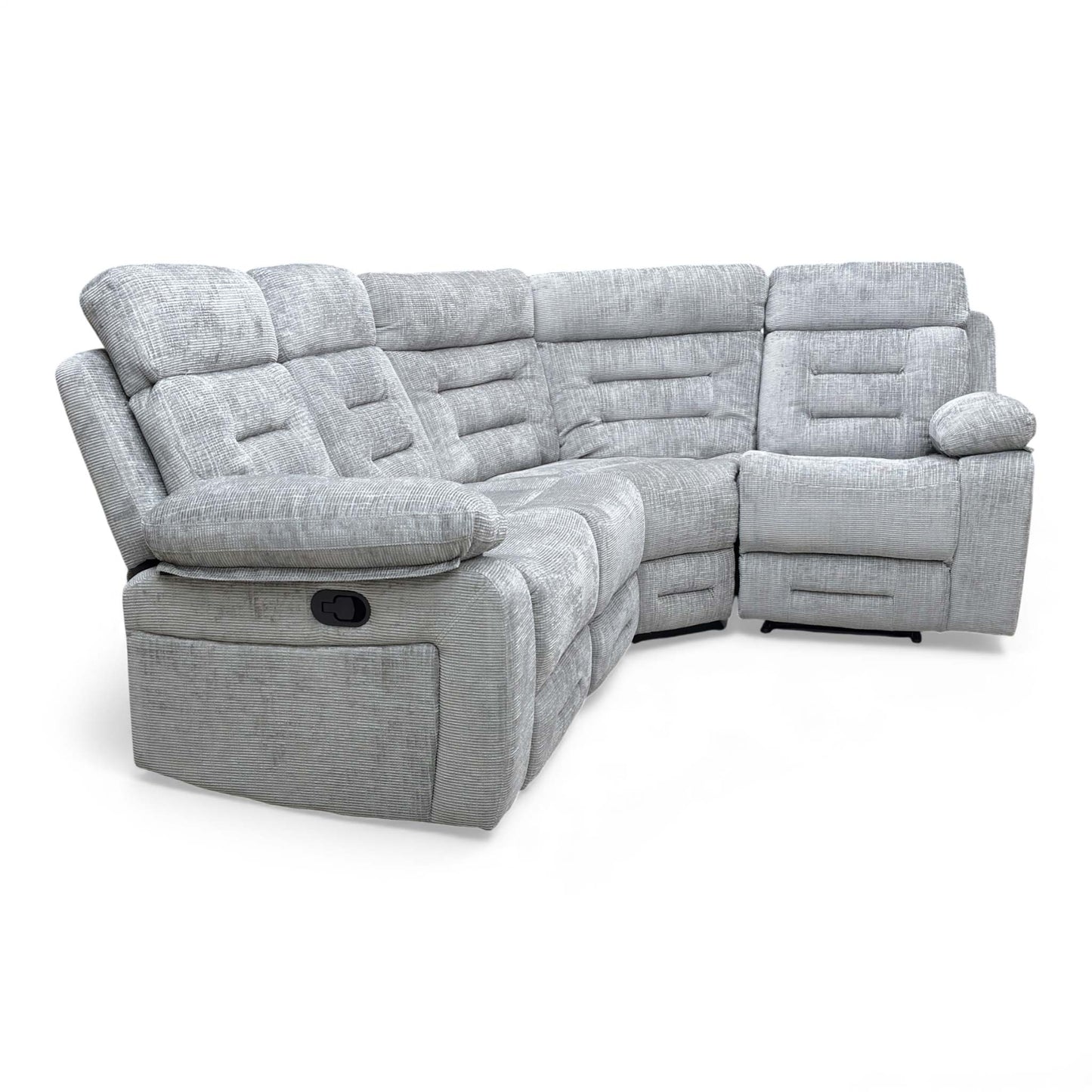 Angled view of the modular corner configuration, showing the depth of the chaise and the high-back support.